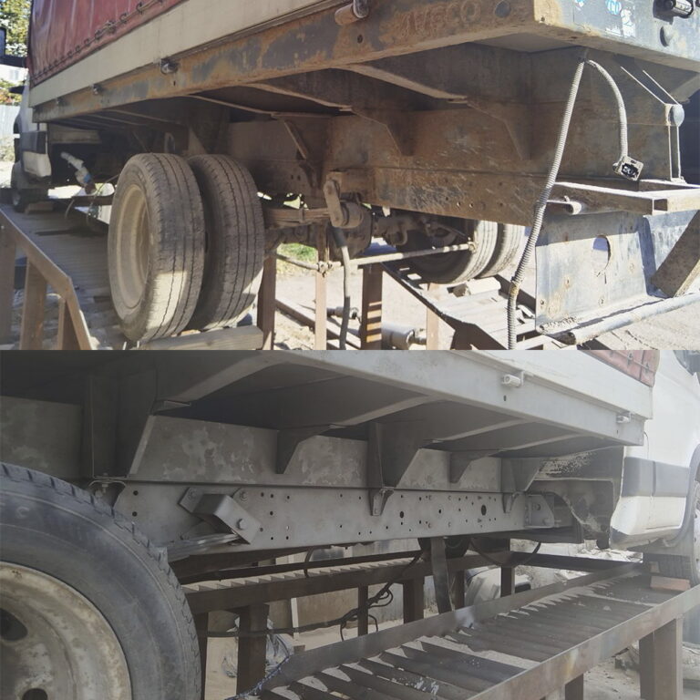 Рама грузовика ИВЕКО, до и после пескоструйной очистки